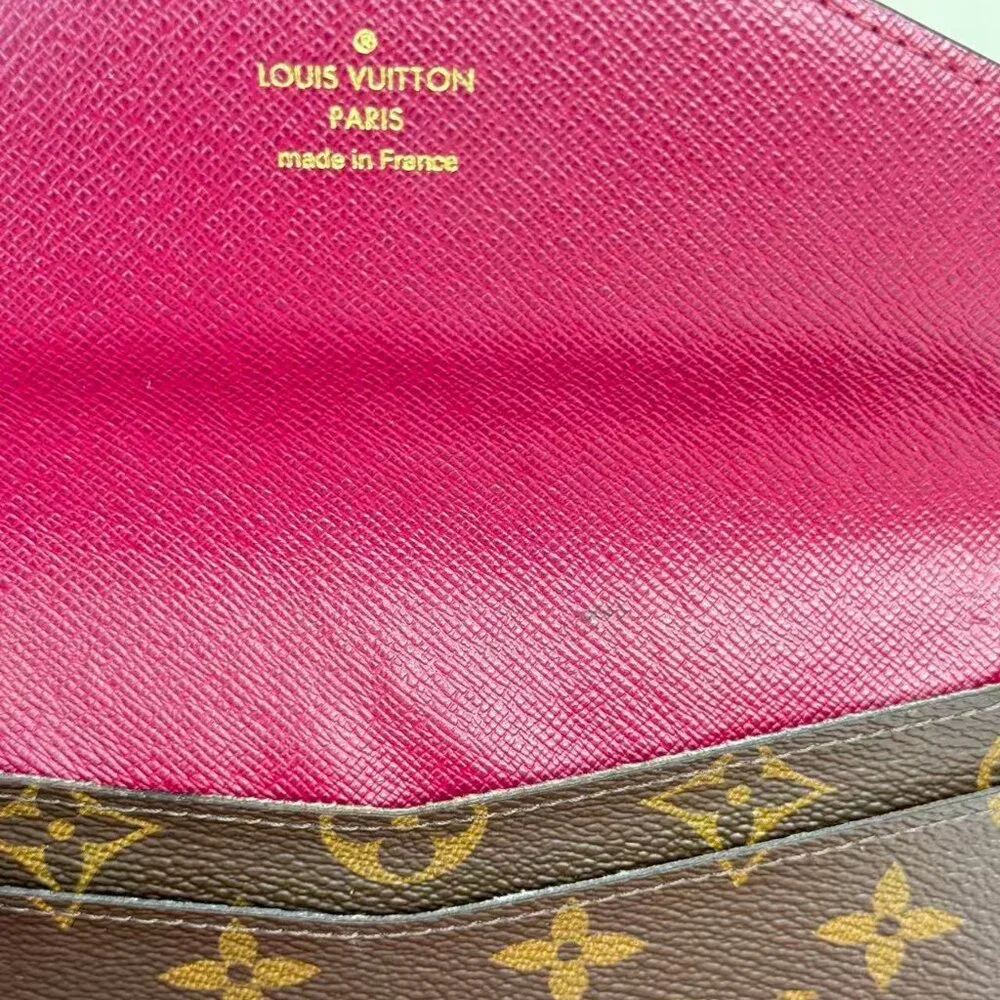 Louis Vuitton Monogram Canvas Wallet with Red Accent Button